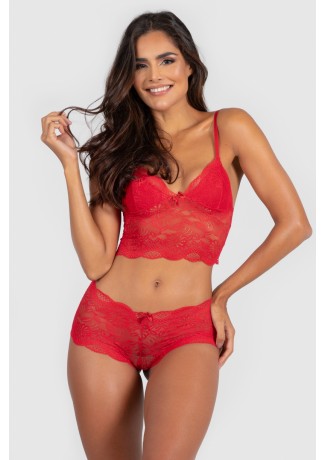Conjunto Lingerie Cropped Flor (Vermelho) | Ref: P03-11-D