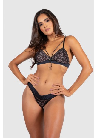 Conjunto Lingerie Emileny (Preto / Rosa) | Ref: P03-13-C