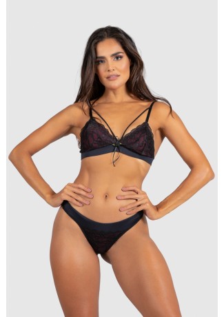 Conjunto Lingerie Emileny (Preto / Vinho) | Ref: P03-13-F