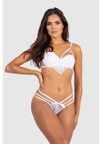 Conjunto Lingerie Cintia com Bojo e Renda (Branco) | Ref: P03-16-B
