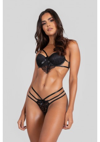 Conjunto Lingerie Cintia com Bojo e Renda (Preto) | Ref: P03-16-C