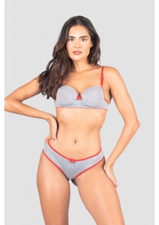 Conjunto Lingerie Mylena (Cinza / Vermelho) | Ref: P03-20-D