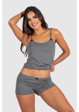 Conjunto Babydoll e Calcinha com Laços (Grafite / Preto) | Ref: P03-7-A