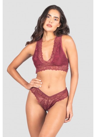 Conjunto Lingerie Patrícia de Renda (Vinho) | Ref: P04-1-A