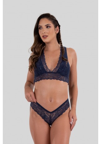 Conjunto Lingerie Patrícia de Renda (Azul Marinho) | Ref: P04-1-B