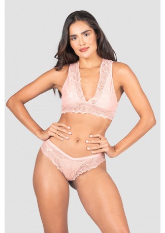 Conjunto Lingerie Patrícia de Renda (Rosa) | Ref: P04-1-C