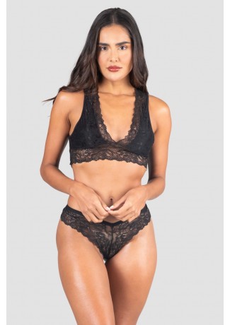 Conjunto Lingerie Patrícia de Renda (Preto) | Ref: P04-1-E