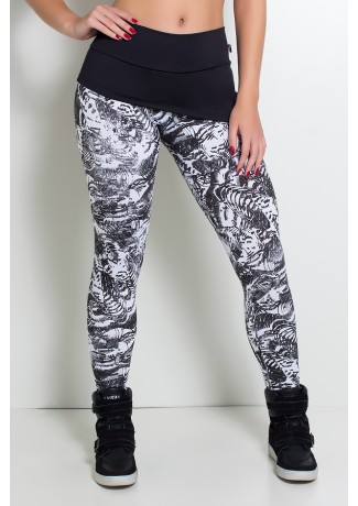 Calça Legging Samanta (Rabiscos Preto e Branco) | Ref: F204-005