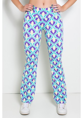 Calça Flare (Boca de Sino) Estampada (Ondulado Verde Roxo e Amarelo) | Ref: F166-009