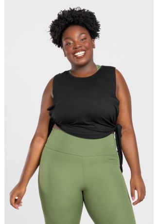 Regata com Nózinho Lateral Básica Plus Size (Preto) | Ref: KP3083-A