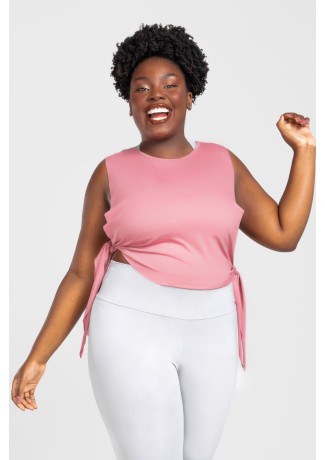 Regata com Nózinho Lateral Básica Plus Size (Rosa) | Ref: KP3083-E