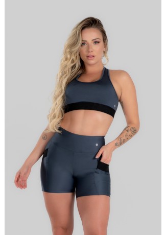 Top com Bolso de Tela nas Costas (Chumbo) | Ref: K2983-B