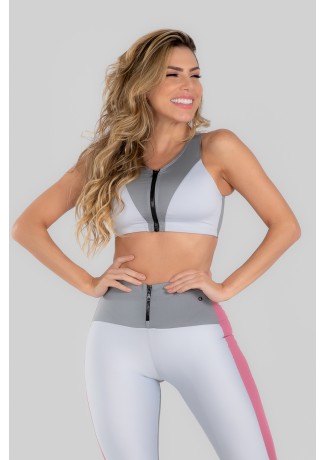 Top Duas Cores com Zíper (Cinza / Branco) | Ref: K2968-B