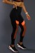 Calça Legging Com Recorte Neon E Tela (Laranja Neon / Preto) | Ref: K2557-A
