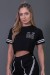 Cropped Fitness com Silk KS United e Listras (Preto / Branco) | Ref: K2580-A