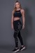 Calça Legging Fitness com Silk Assinatura Grande (Preto / Off-White) | Ref: K2592-A