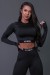Cropped Fitness Manga Longa com Silk (Preto / Branco) | Ref: K2686-A