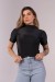 Blusa com Manga Curta Tecido Canelado (Preto) | Ref: 03-A