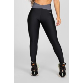 Calça Legging com Elástico em X (Preto / Cinza), Ref: K2875-A