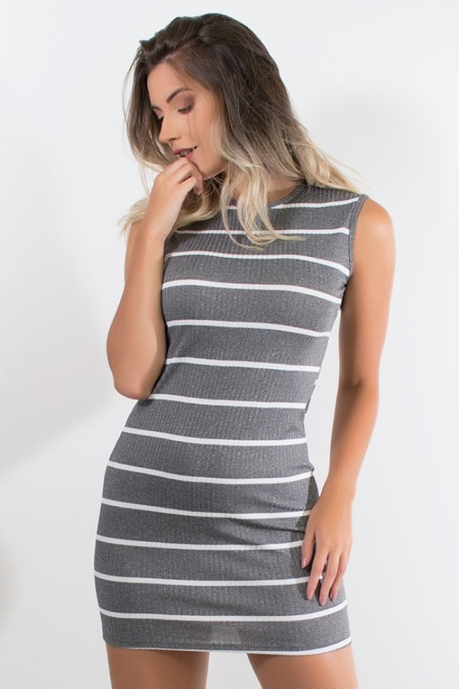 Vestido sales cinza listrado
