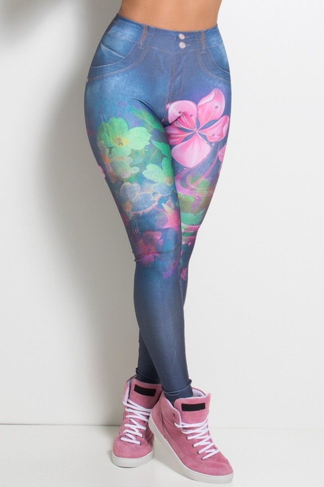 Calça legging sublimada fake best sale jeans