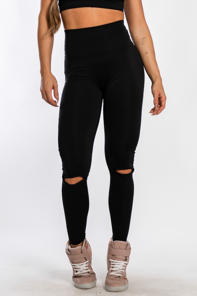 Calça legging hot sale preta rasgada