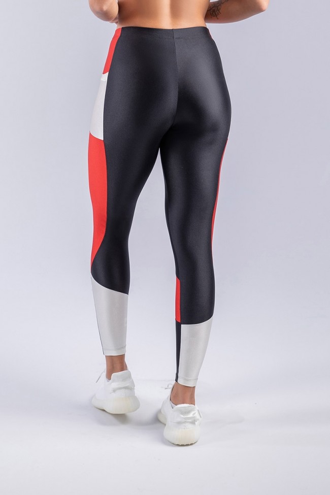 Cal a Legging com Faixa e Bolso Lateral Vermelho Preto Branco