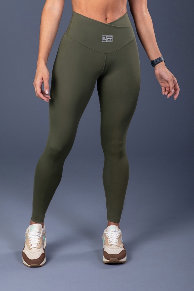 Calça Legging com Cós Transpassado (Verde Militar)