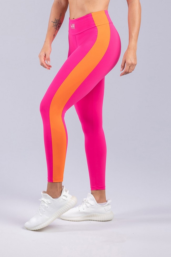Cal a Legging com Faixa Lateral e Duas Cores Rosa Laranja
