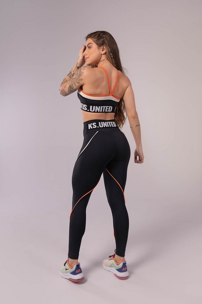 Cal a Legging com Vivo e El stico Preto Laranja Bege Ref