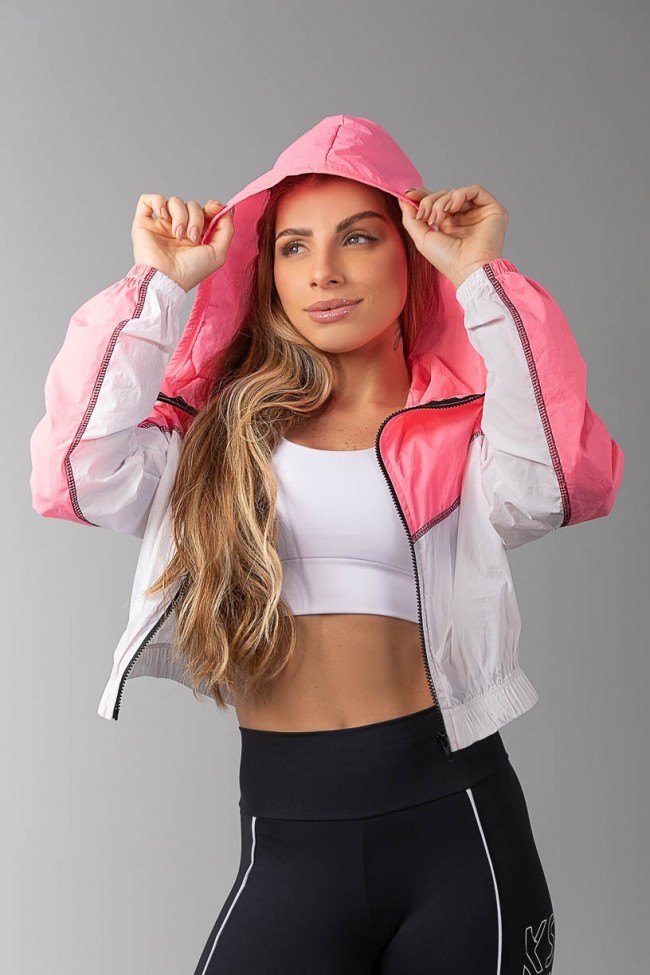 Corta vento cropped discount rosa