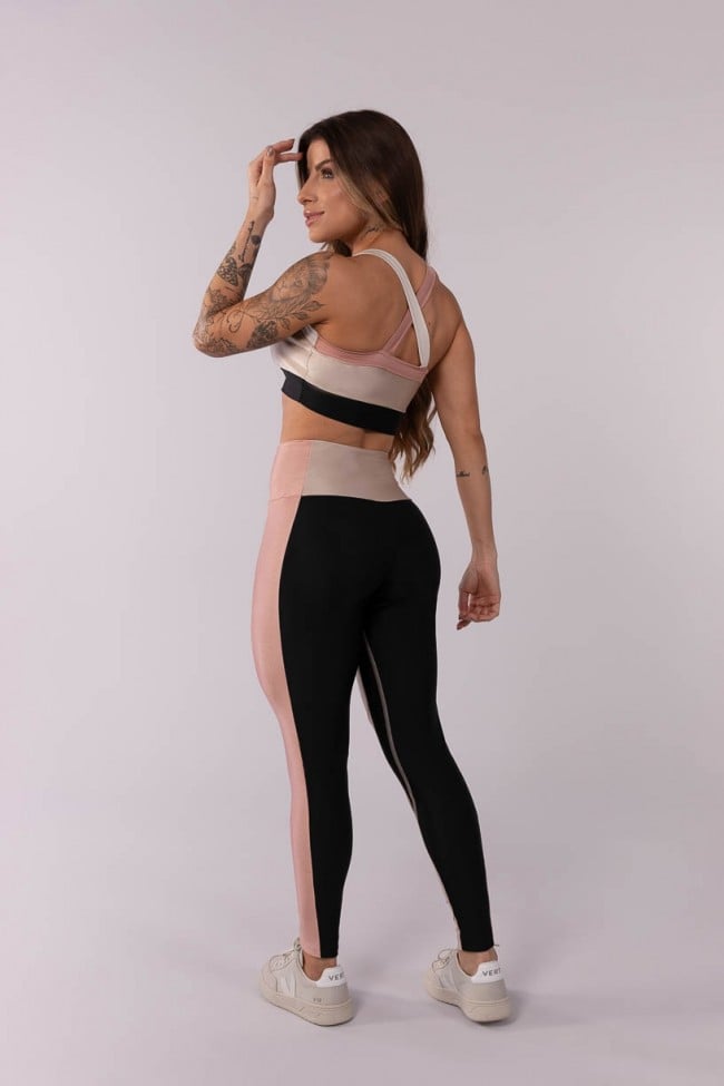 Cal a Legging com C s Largo e Ponto de Cobertura Nude Preto