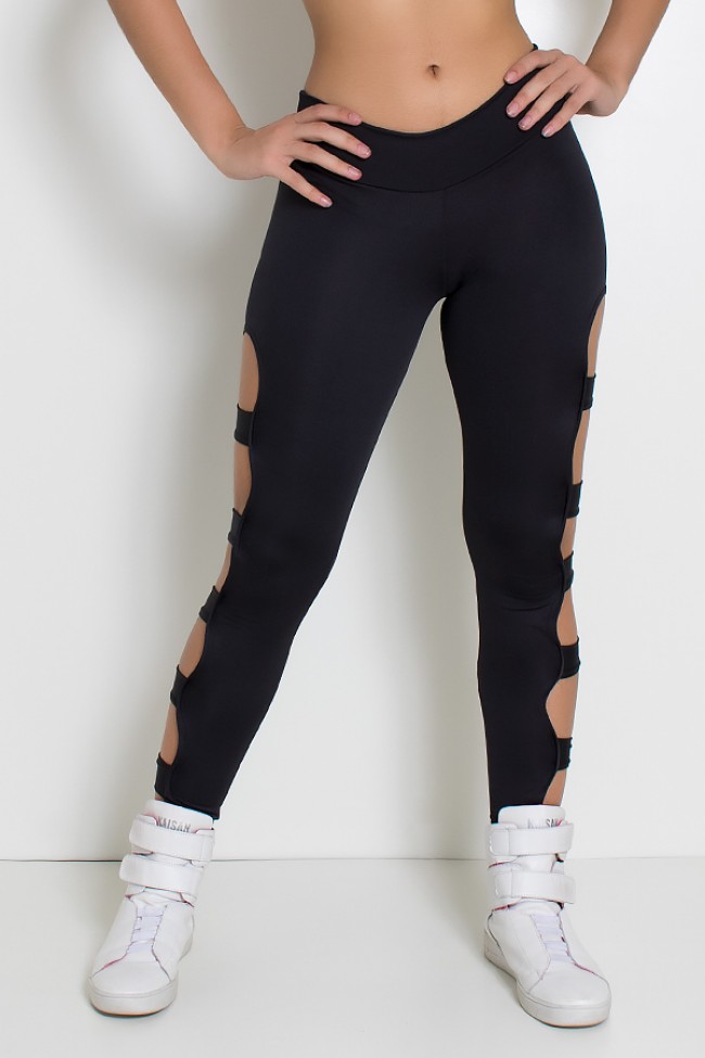 Cal a Legging com Rasgada Preto Kaisan