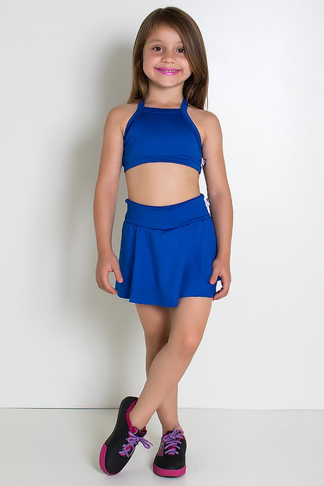 Conjunto Infantil Top Short Saia Lisos Azul Royal Kaisan