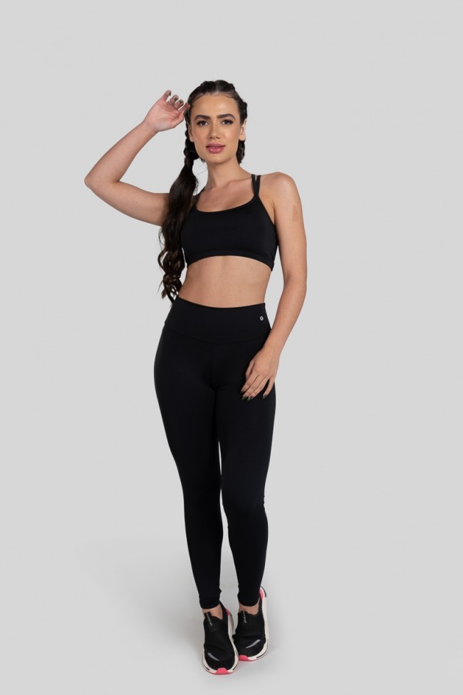 Calça Legging Poliéster Preta Básica - Avvi