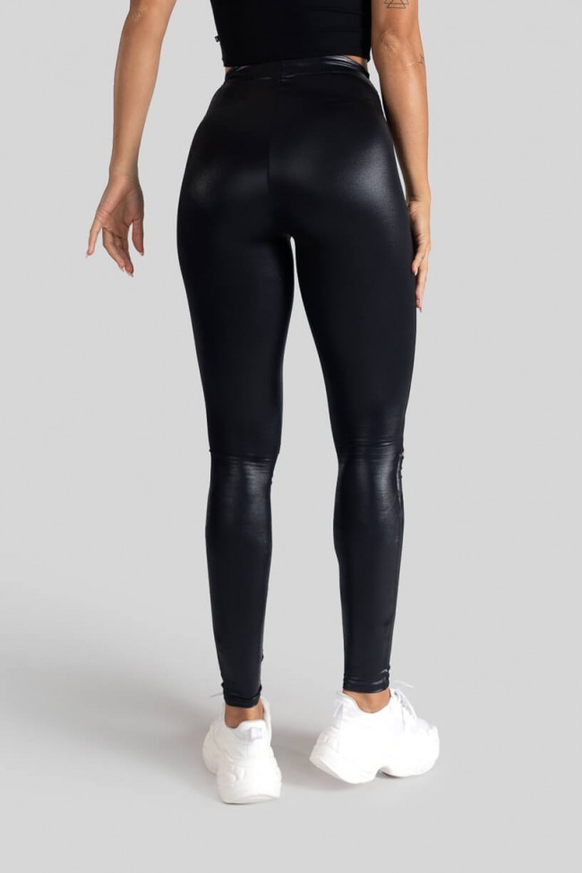 Calça Legging Cirrê com Abertura no Joelho (Preto)