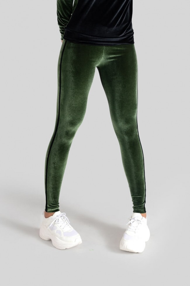 Cal a Legging com Chapado Bicolor Veludo Verde Militar Preto
