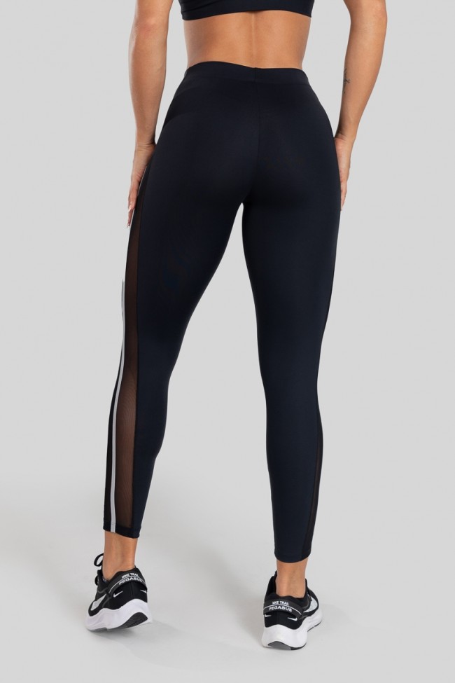 Calça Legging com Tule Lateral (Chumbo / Preto), Ref: K3130-C