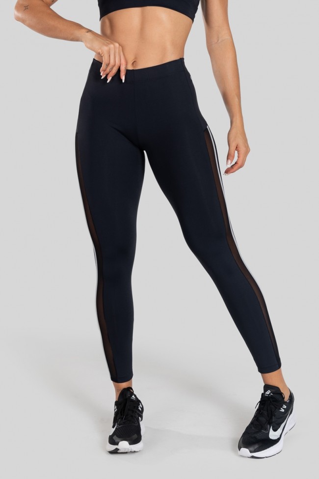 Calça Legging com Tule Lateral (Chumbo / Preto), Ref: K3130-C