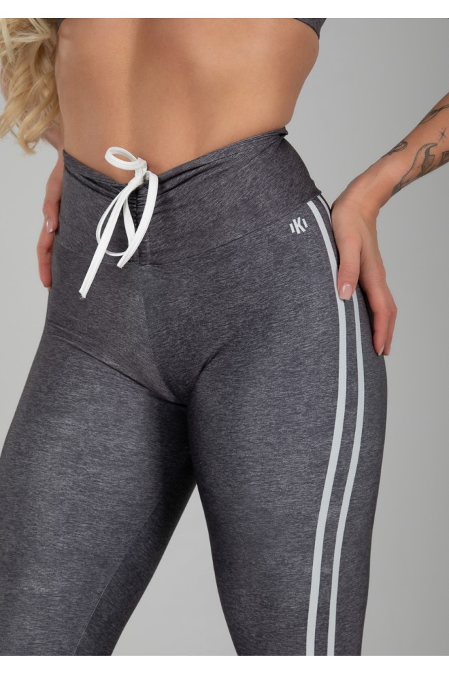 Calça Legging Estampa Digital com Cós Franzido e Cadarço (Sport Stripes  Grey), Ref: K2997-A