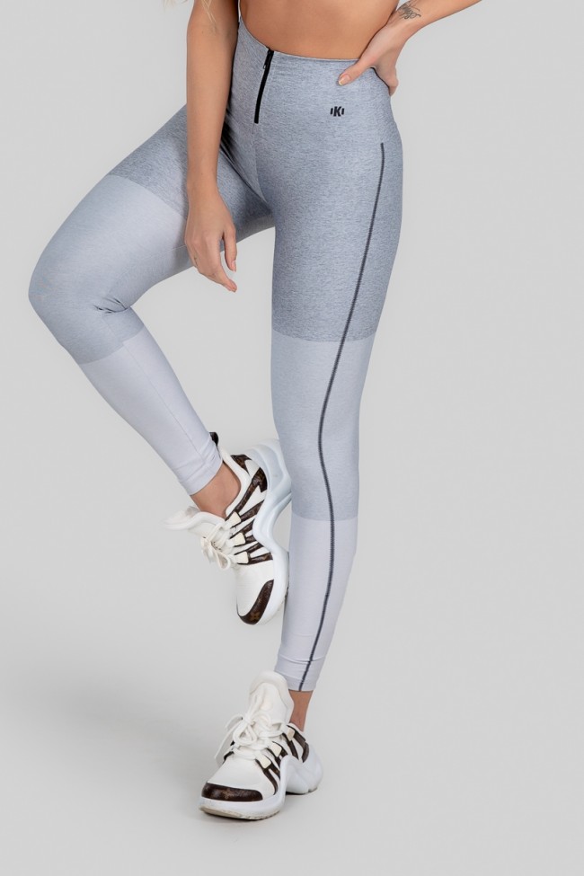 Calça Legging Estampa Digital com Cós Franzido e Cadarço (Sport Stripes Grey), Ref: K2997-A