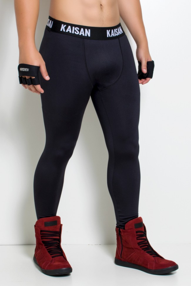 Cal a Legging Masculina com C s de El stico Preto Kaisan